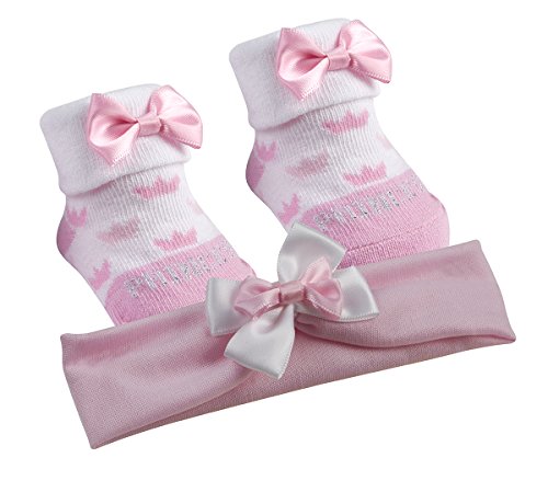 BABYTOWN Baby Girls Cute Ribbon Socks And Headband Set Pink Newborn 0-12 Months