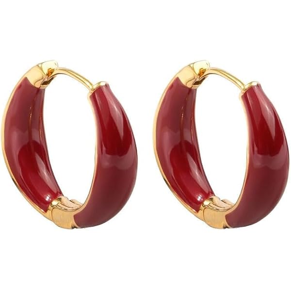 Boucles D'oreilles Percées Vintage En émail Rouge - Bijou Fantaisie Or Tombant - Parfait état
