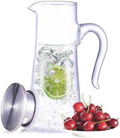 WEIJU 2018 New 1.5L Glass Water Pitcher,Ice Cold Juice Carafe with Stainless Steel Lid and Infuser, Borosilicate Glass Jug Kettle for Red Wine,Wine,Juice,Milk,Ice Cold Water,Hot Coffee,ect