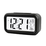 Stonges LED-Anzeige Digital-Wecker mit Sensor-Licht-Datum Temperatur für Home Office, batteriebetrieben (schwarz)