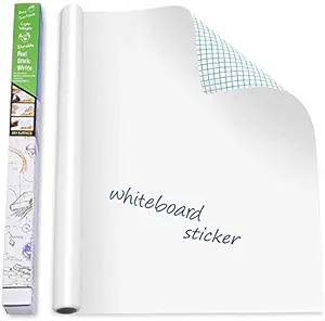 FowWelt Whiteboard (60x200cm) Sticker Wall Decal,Self-Adhesive White Board Sticker Vinyl Peel and Stick Paper for School, Office, Home, Kids Drawing with 1 Marker (60X200 cm, White)