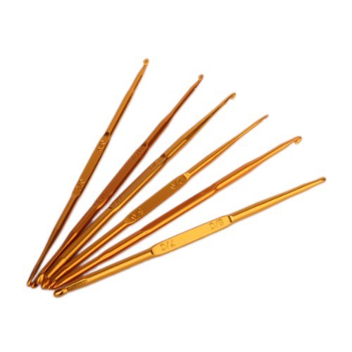 TOOGOO(R) 6 Stueck Aluminium Goldenen Doppel Enden Haekelnadel 2,0 - 7,0 mm
