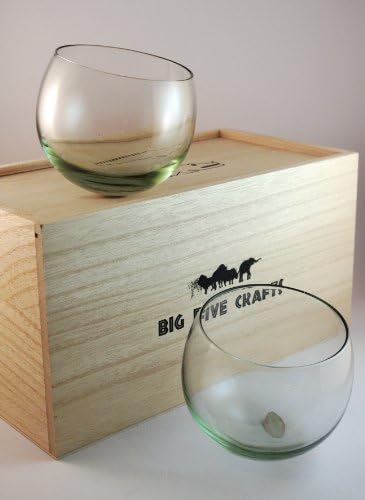 Fair Trade Recycled Glass Ngwenya Nelson Rolling Whisky Tumbler - Wooden Box Set of Two