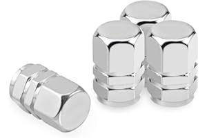 Marcraft Silver Metal Tyre Wheel Alloy Valve Caps Dust Caps (4 Pack) Universal for Cars, SUVs, Bicycles, Motorcycles, Trucks | Heavy-Duty Rubber Airtight Seal | Hex Shape Aluminium Alloy | Screw-On
