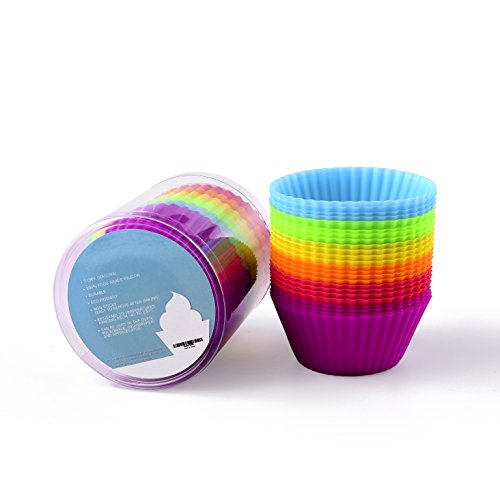 Premium Silikon Muffinförmchen von Insonder – 24 Cupcake Brownie Muffin Förmchen Set in 6 Farben – Silikonbackformen für Groß und Klein – Ideal für Geburtstage – Kein Papier Form – Muffinsform ins Blau, Grün, Gelb, Orange, Rot, Lila – Kuchen - 7