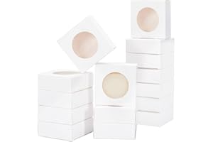 BENECREAT 24 paquet de Boîtes en Papier Carrées de 8x8x3 cm avec Fenêtre Ronde, Boîtes de Boulangerie Kraft Blanches, Boîtes D'Emballage Cadeau pour Dessert, Gateau, Candy, Muffin, Donut, Macarons