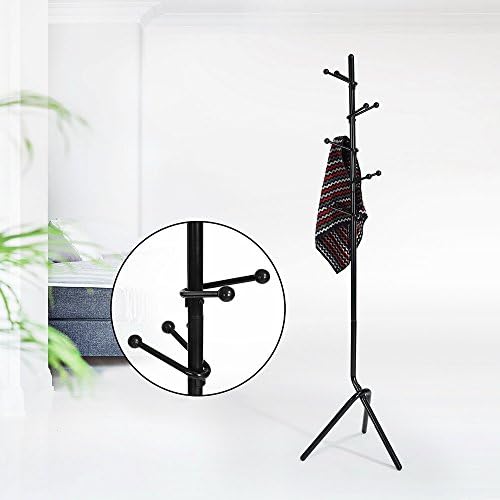 Innovareds Clothes Coat Hat Stand Rack 5 Tier 10 Hooks for Coat/Hat/Umbrella Clothes Hanger Stand, Tree Stand with Base Metal, Black