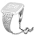 Produktbild bloatboy Mode Blumenmuster Kristall Metall Für Fitbit Versa Lite Ersatzarmband, Perforation Verstellbares Armband Uhrenarmband (Silber)