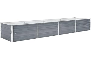 vidaXL Lit Surélevé Acier Galvanisé 320x80x45 cm Gris Jardinière Pot de Fleurs