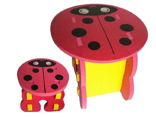 Childrens Table and Chair, Stool Set Ladybird design - Kids Table and chair