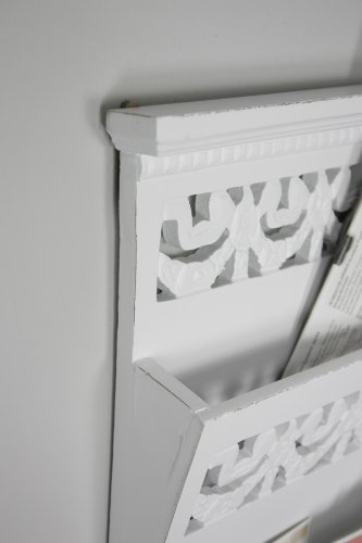 elbmöbel 34x28x6cm Zeitungshalter Wand für die Post, Magazine, Dokumente in weiß aus Holz Zeitungsständer mit zwei Ablagen | Dokumentenhalter - 2