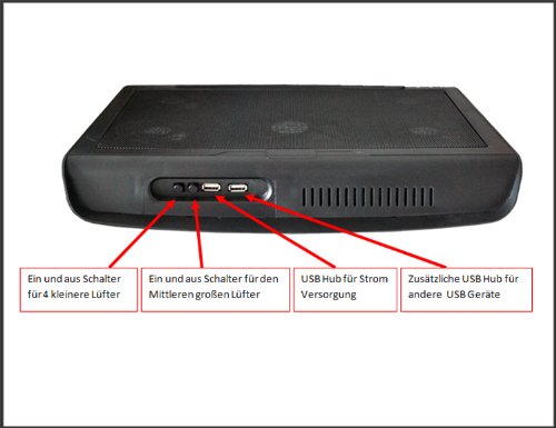 Notebook Laptop Kühler mit 5 einstellbaren Lüftern / 2x USB Hub mit blauen LED - 5
