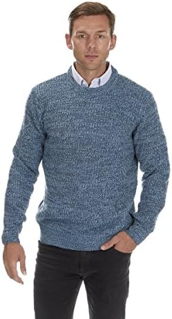 Mens Tri-Marl Sweater Jumper Crew Neck Knitwear Winter Warm Thick URBAN REVIVAL Navy M