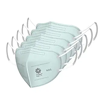 Promisca N95 Reusable Face Mask, Protective 5 Layered Filtration with Meltblown and Hot Air Cotton Layers (Pack of 5, Green) for Men Women and Children, Without Valve