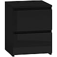 WHATSIZE ENTERPRISE – Moderna – Small Chest of Drawers – Contemporary 2 Drawer Wood Bedside Table & Night Stand - Office, Lounge & Bedroom Furniture Storage Cabinet, Black
