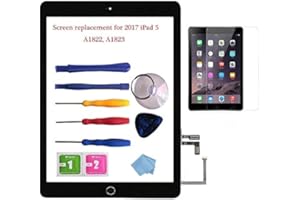 ‎NEWHAIL NewHail Für 2017 iPad 5 Glas Touch Screen Digitizer Ersatz Kit Schwarz A1822, A1823 mit Home Button Flex, Klebeband, Displayschutzfolie, Bedienungsanleitung und Reparaturwerkzeugset