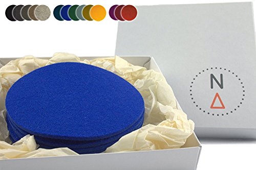 Handmade Glasuntersetzer rund 10cm 6er Set 100% Wollfilz edle natur Getränkeuntersetzer für Gläser Becher Tassen als Untersetzer auf Tisch, Bar mit Geschenk-Box (blau)