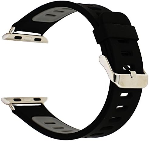 Apple Watch starp , Elespoto for Apple Watch Band Series 1 Series 2 Soft Sports Silicone Bracelet Strap Wristband Replacement Watchband with Quick Release for Apple iWatch Sport Band (black red, 42MM) (black gray, 42MM)