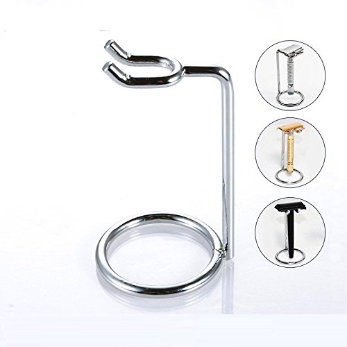 Yosoo Men Metal Art Shaving Brush Stand Holder Razor Base Chromed Silver Shaving Razor Beard Clean Shaver Kit Cartridge…