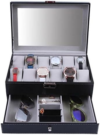 GY&amp;H Decorative Jewelry Boxes Wood PU leather glass sunroof double watch box ring necklaces earrings jewelry storage box glasses box,33.5 * 19.2* 15.2 cm