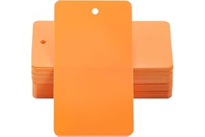 SOFPLATE 100Pcs Orange Waterproof Tags Blank Plastic Labeling Tags 5 x 9cm Rectangle Shipping Hanging Identification Name Eyelet Wires Labels for Identify Name ID Card Handbag Luggage Outdoor Tagging