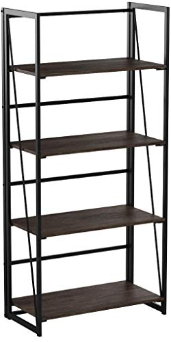 Coavas Meuble de Rangement Industriel En Bois Etagères Larges Bibliothèque Pas de Montage nécéssaire pour Livres Plantes Cuisine - Noir et Bois