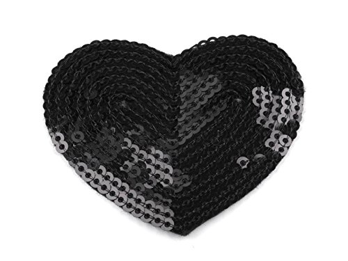 1 Pailletten Aufbügler, Aufnäher Herz 55x60mm, freie Farbwahl, Farbe:schwarz