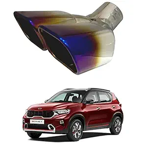 Oshotto Stainless Steel SS-017 Dual Pipe Car Exhaust Muffler Silencer Cover Compatible with Kia Sonet (Multicolor)