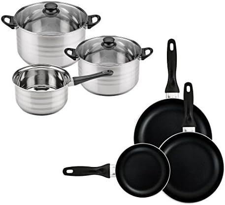 San Ignacio Premium 3-Piece Cookware Set (1.6L, 2.3L, 3.3L) and Set of 3 Frying Pans (16-20-24cm), Pressed Aluminium, Non-Stick, Suitable for All Hobs Including Induction