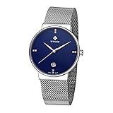 YGMDSL Armbanduhren Männer Edelstahlband Wasserdicht Quarzwerk Wasserdicht Spiegel aus Gehärtetem Mineralglas,Blue