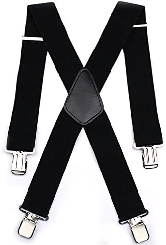 Gankarii Durable 50MM Wide Black Elastic and Adjustable Mens Trouser Braces Suspenders X shape with Strong Metal Clips - Heavy Duty Black