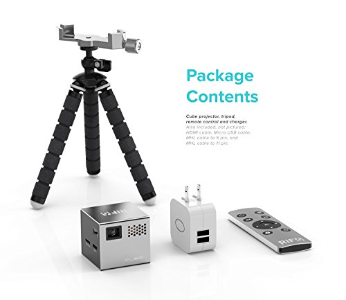 RIF6 Cube 2-Zoll-Handy-Projektor mit 20.000 Stunden LED-Licht und 120-Zoll-Display, tragbar, wiederaufladbar, beinhaltet HDMI-Kabel und Stativ - 7