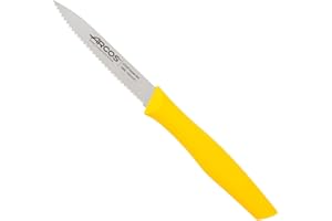 Arcos Serie Nova - Cuchillo Mondador - Hoja Serrada de Acero Inoxidable de 100 mm - Mango de Polipropileno Color amarillo