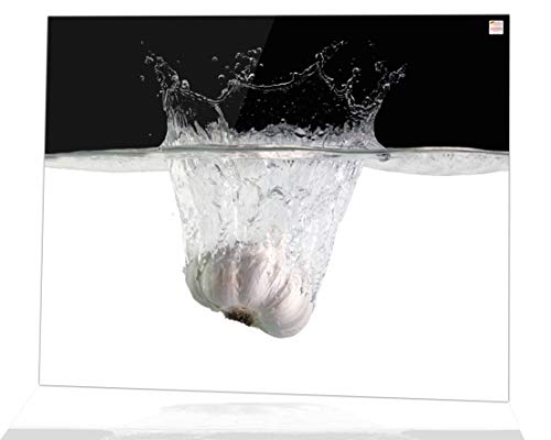 Pantalla antisalpicaduras de cristal/Panel de vidrio templado para cocina, 75 x 60 cm, motivo de Ajo, UltraClear ® Glass