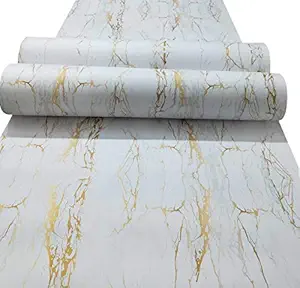 Elton White & Gold Matt Marble Furniture Film Wallpaper for Walls Cupboard Door, Almirah, Fridge, Tabletop, Floor DIY & Renovation Project : 40 x 240 Cms