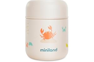Miniland - Termo Bebé para Comidas 280ml de Acero Inoxidable, Cierre Hermético y Aislamiento de Doble Pared, Mantiene Temperatura más de 24h Frío y Calor (Crabsy)
