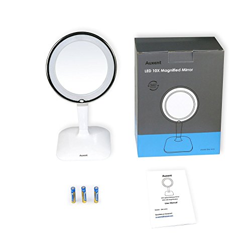 Auxent Kosmetikspiegel LED Beleuchtet mit 10-Facher Vergrößerung, Stand-Design, Doppelseitig, 360°Schwenkbar, Schminkspiegel mit Blendfreier Beleuchtung für Schminken, Rasieren und Gesichtspflege - 9
