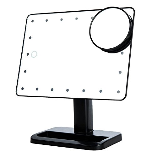 Wuiyepo Make-up-Spiegel mit LED Beleuchtung Dimmbar durch Schalter + 20 LEDs + Ultra-High Definition Falterbar Standspiegel Profi Kosmetikspiegel Schminkspiegel Tischspiegel Batteriebetrieben - 8