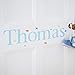 Personalised Name Wall Letter Stickers, Blue Gingham G, 16 cm high. Each name/word comes with 3 plane, 3 car, 3 boat and 3 train stickers. Price is per letter.