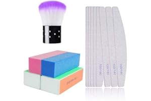WELLEHOMI Nail File Set, 13 Pack Nail Files Buffers Nail Brush Professional Nail Files Block 100/180 Grit Double Sided Emery Board Manicure Set for Nail Trimming Grinding Polishing Shining, Random Colors
