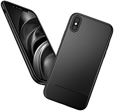 HEX iPhone X 8 7 8+ 7+ Case - Ultra-Thin Flexible TPU Armour Carbon Fibre Hybrid Defender Anti-Slip Scratch Fingerprint Dust Shock-proof Resistant Non-Bulky Protective Back Cover for Apple Black (iPhone 8)