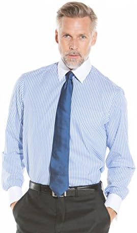 Savile Row Men's Blue Wide Reverse Stripe Classic Fit Shirt - Double Cuff 16 1/2" Standard Double