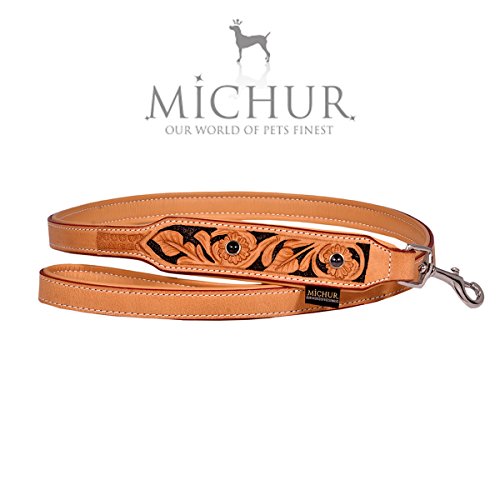 MICHUR Jose LEINE guinzaglio per Cani, guinzaglio in Pelle, Pets, Adatto al Colletto Jose, Beige, con Aree macchiate di Pietre Nere e Nere, in Tinta con Il Colletto di Jose 120 cm x 2,5 cm