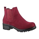  Elara Chelsea Boots  Bequeme Damen Stiefeletten  Profilsohle Blockabsatz, 40 EU, Wine Leder