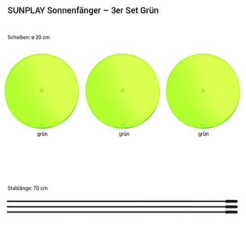 SUNPLAY „Sonnenfänger-Scheiben“ in GRÜN, 3 Stück je 20 cm Durchmesser im Set + 70 cm Schwingstäbe - 2