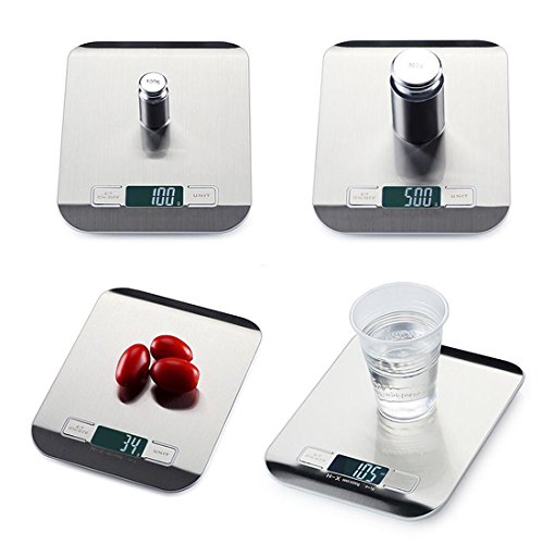 5Kg Digitale Küchenwaage, Siensync SF-2012 Mini Electronische Edelstahl Waage mit LCD Display, Hohe Präzision auf bis zu 1g Silber - 4