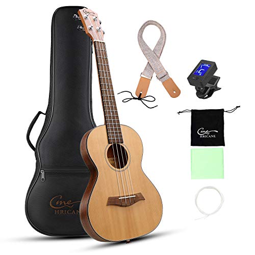 HRICANE Tenore Ukulele Cutaway Slim Design 27 pollici Top in abete massello Noce Ukelele Kit con Borsa Cinghia Corde extra Panno di Lucidatura