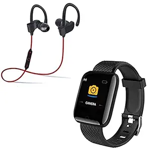 TechKing (7 Years Warranty) Intelligence Heart Rate Fitness Bluetooth Monitor/Smart Bracelet/Health Bracelet/Smart Watch for Men/Activity Tracker with Stereo Running Sports Bluetooth Jogger Headset