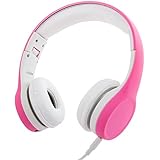 Wired Volume Limiting Kids Headphones Foldable Over Ear Headphones with Music Sharing function and Detachable Cable for Children Boys Girls (Pink)