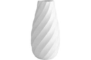 JUZAI Vase en céramique Blanche avec Design en Spirale texturée, idéal pour Une décoration Moderne, Minimaliste bohème, Parfait pour Les Fleurs séchées, Les Pampas ou Une Ambiance scandinave épurée - 25 cm